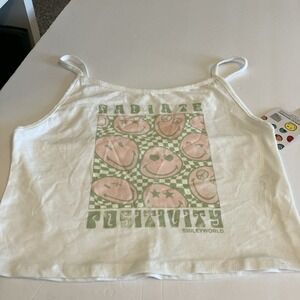SmileyWorld Radiate Positivity Cropped Graphic Tank Top White Girls Small C616